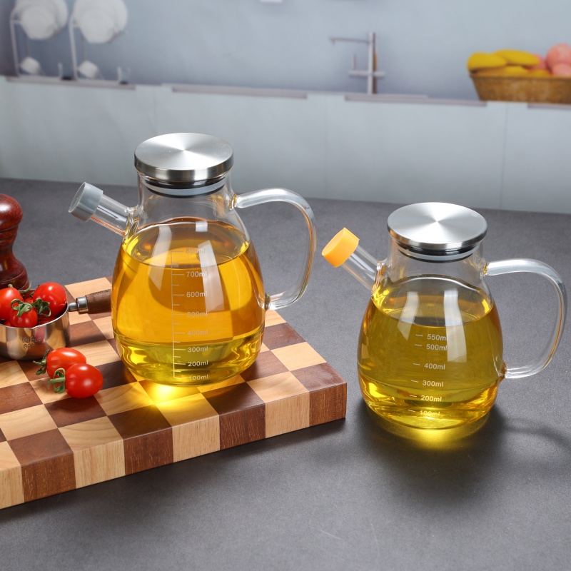 Glass Oil Pot With Wooden Lid , 550ML